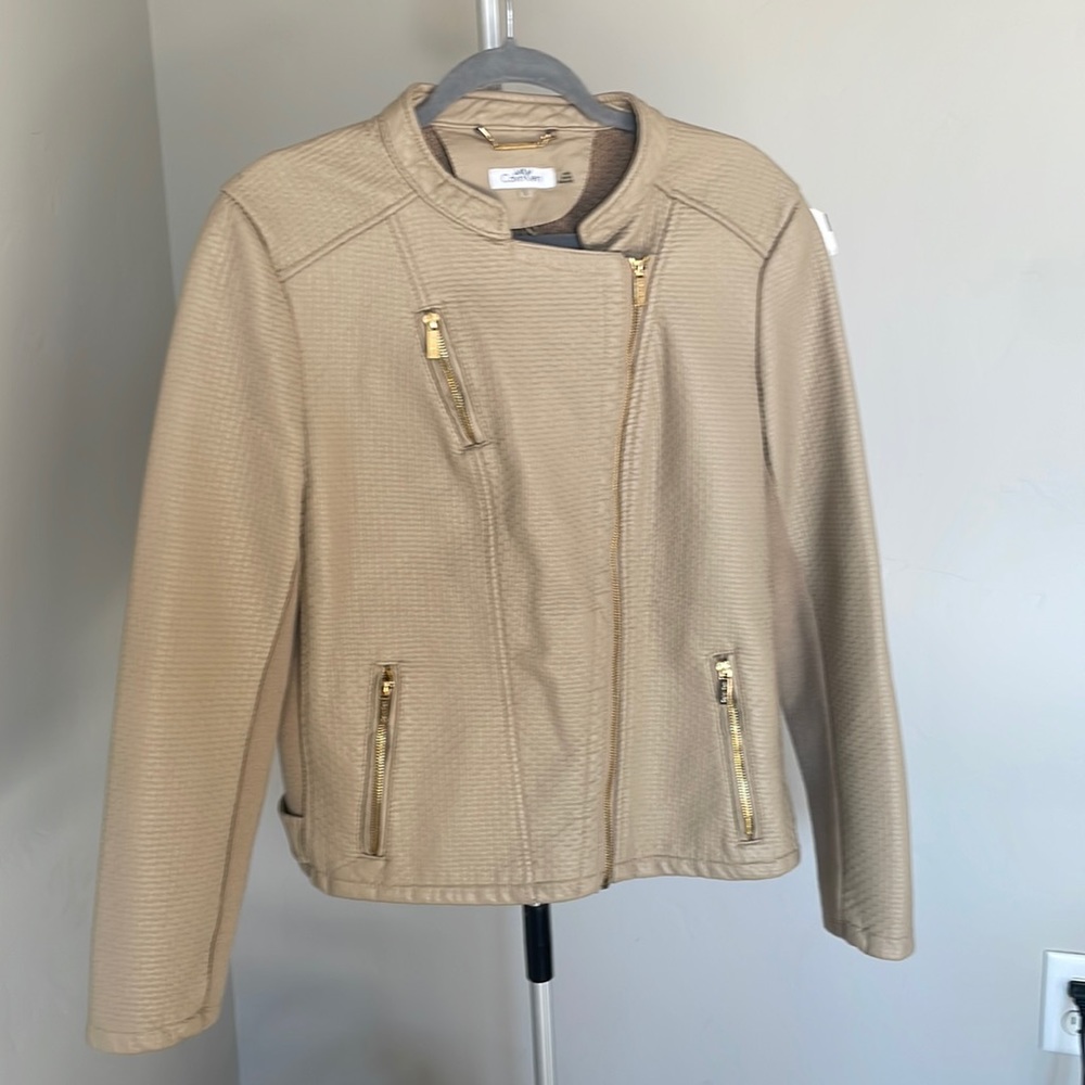 Calvin Klein tan faux leather jacket size Large